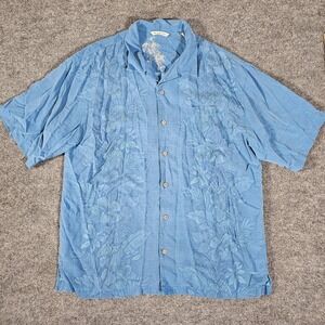 Tommy Bahama Shirt Men's XL Blue 100% Silk Lightweight Jacquard Hawaiian Floral